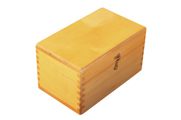 closed wooden box on white background