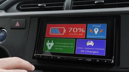 Electric car main screen showing the statute of the battery - Powered by Adobe