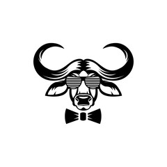 Vector african buffalo head, face  for retro hipster logos, emblems, badges, labels template and t-shirt vintage design element. Isolated on white background