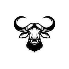 Vector african buffalo head, face  for retro hipster logos, emblems, badges, labels template and t-shirt vintage design element. Isolated on white background