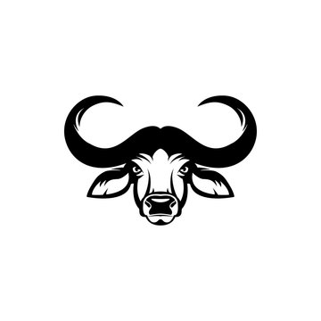 Vector african buffalo head, face  for retro hipster logos, emblems, badges, labels template and t-shirt vintage design element. Isolated on white background