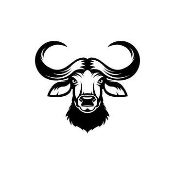 Vector african buffalo head, face  for retro hipster logos, emblems, badges, labels template and t-shirt vintage design element. Isolated on white background