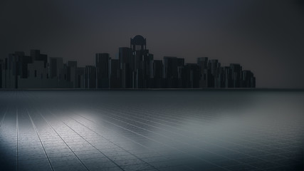 Abstract city for background,dark city,night city. 3D rendering