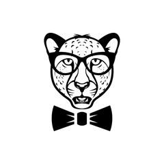 Vector cheetah head, face  for retro hipster logos, emblems, badges, labels template and t-shirt vintage design element. Isolated on white background