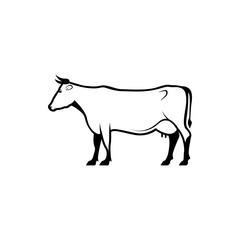 Vector cow silhouette view side for retro logos, emblems, badges, labels template vintage design element. Isolated on white background