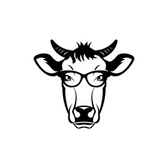 Vector cow head, face  for retro hipster logos, emblems, badges, labels template and t-shirt vintage design element. Isolated on white background