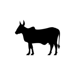 Vector indian cow silhouette view side for retro logos, emblems, badges, labels template vintage design element. Isolated on white background