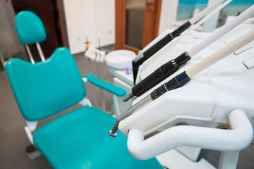 Different dental instruments in office