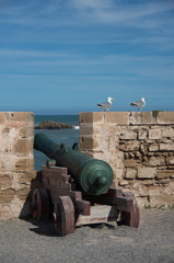 Fototapeta na wymiar Canon in Sqala du Port ( Northern Scala ), a defensive tower at the fishing port of Essaouira, Morocco