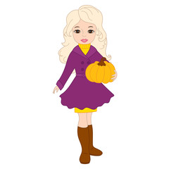 Vector Beautiful Girl with Pumpkin