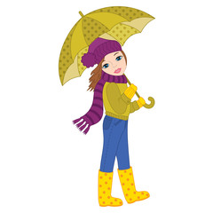 Vector Beautiful Girl with Umbrella