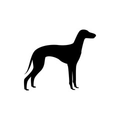 Vector dog silhouette view side for retro logos, emblems, badges, labels template vintage design element. Isolated on white background