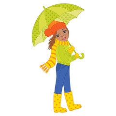 Vector African American Girl with Umbrella