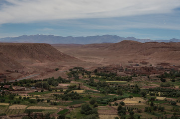 View of canyon of  Asif Ounila river near Kasbah Ait Ben Haddou in the Atlas Mountains of Morocco