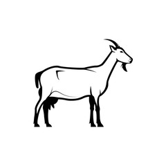 Vector goat silhouette view side for retro logos, emblems, badges, labels template vintage design element. Isolated on white background