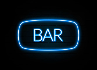 Bar  - colorful Neon Sign on brickwall