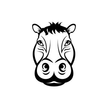 Vector hippo head, face  for retro hipster logos, emblems, badges, labels template and t-shirt vintage design element. Isolated on white background