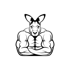 Vector fitness body with kangaroo head, face  for retro logos, emblems, badges, labels template and t-shirt vintage design element. Isolated on white background