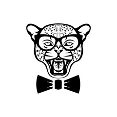 Vector leopard head, face  for retro logos, emblems, badges, labels template and t-shirt vintage design element. Isolated on white background