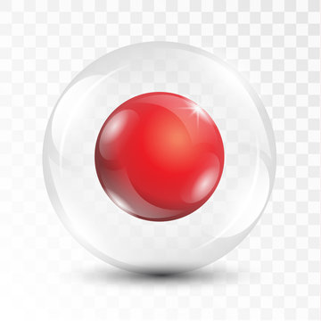 Realistic 3D shiny red ball inside transparent glass sphere vector illustration logo template