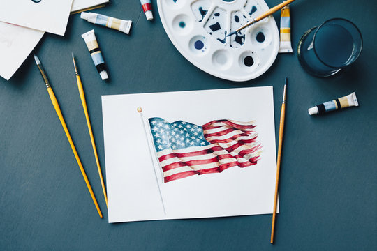 American flag watercolor painting