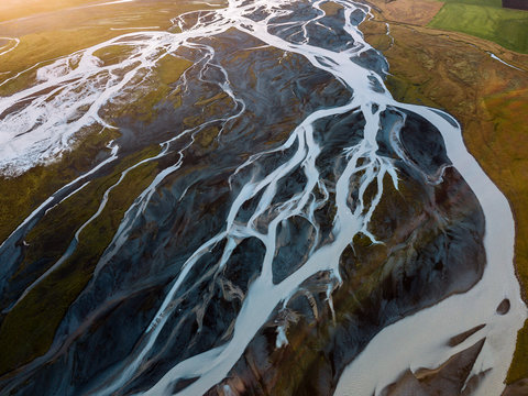River delta in Iceland during sunset