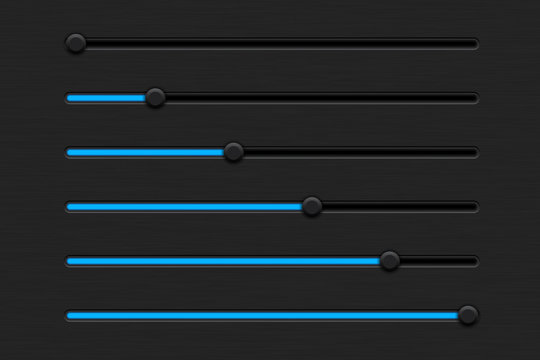 Slider Bar. Black Interface Control Panel With Blue Color