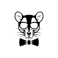 Vector rat head, face  for retro logos, emblems, badges, labels template and t-shirt vintage design element. Isolated on white background