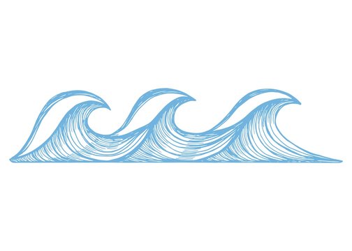sea blue waves with foam sketch. vector illustration hand drawing