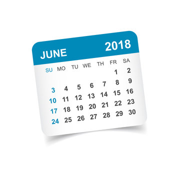 June 2018 calendar. Calendar sticker design template. Week starts on Sunday. Business vector illustration.