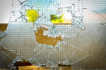Close up of a broken wire glass.