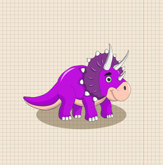 on a background of a sheet of paper dinosaur cartoon