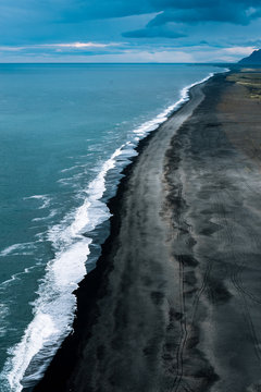 Endless black sand beach in Iceland