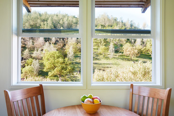 Dining room with view of tiny house cabin