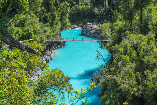 Hokitika Gorge, The vivid turquoise water and swing bridge. (West Coast, New Zealand)