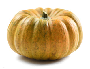 Ripe organic imperfect pumpkin isolated on white background