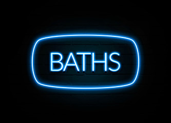 Baths  - colorful Neon Sign on brickwall