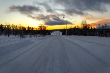 winter road in dawn