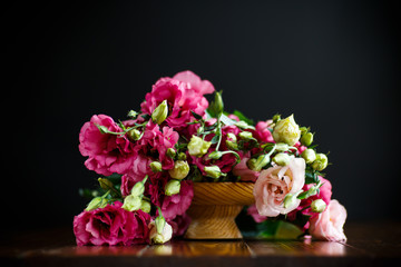 Beautiful bouquet of pink lisianthus flowers