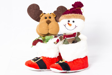 Reindeer and snowman in a boots
