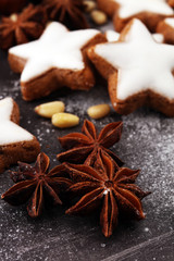Baking christmas cookies. Typical cinnamon stars bakery