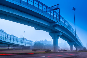 Descent from the highway. The road in the morning.