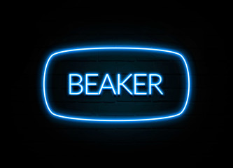 Fototapeta na wymiar Beaker - colorful Neon Sign on brickwall
