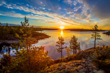 Russia. Karelia. Ladoga lake. Morning in the wild. - obrazy, fototapety, plakaty