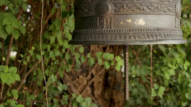 Sacral bells in Wat Saket Ratcha Wora Maha Wihan (the Golden Mount). Bangkok Thailand.