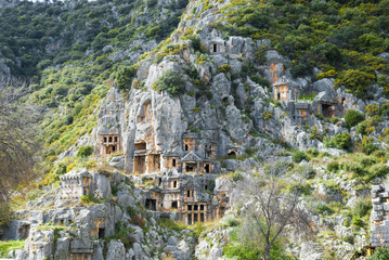 Catacombs carved into the rocks in Demre Turkey