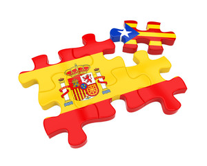 Spain and Catalonia Flags Puzzle Isolated