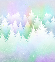 Fototapeta na wymiar Christmas background with frosty winter forest