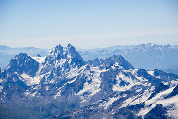 Ushba (4,690 m), Greater Caucasus Mountain Range. View from the peak of Mt. Elbrus