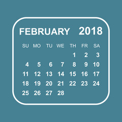 February 2018 calendar. Calendar planner design template. Week starts on Sunday. Business vector illustration.